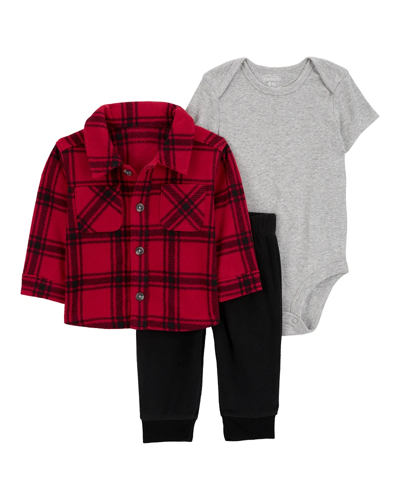 Baby 3-Piece Plaid Fleece Little Jacket Set