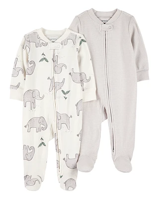 Baby 2-Pack Striped Elephant 2-Way Zip Cotton Sleeper