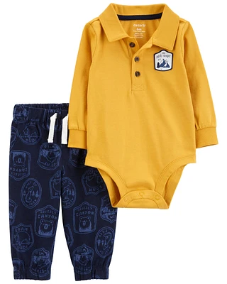 2-Piece Polo Bodysuit Pant Set