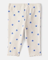 Baby Girl Blueberry Print Cotton Pull-On Pants - White