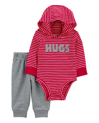 Baby 2-Piece Striped Hugs Hooded Bodysuit Pant Set