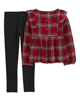 Kid 2-Piece Plaid Flannel Top & Stretch Leggings