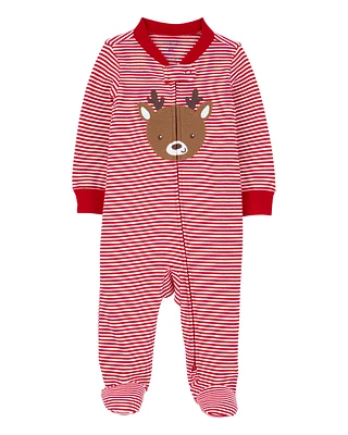 Baby Reindeer 2-Way Zip Cotton Sleeper Pyjamas