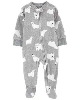 Baby Grey Polar Bear Fleece Sleep and Play