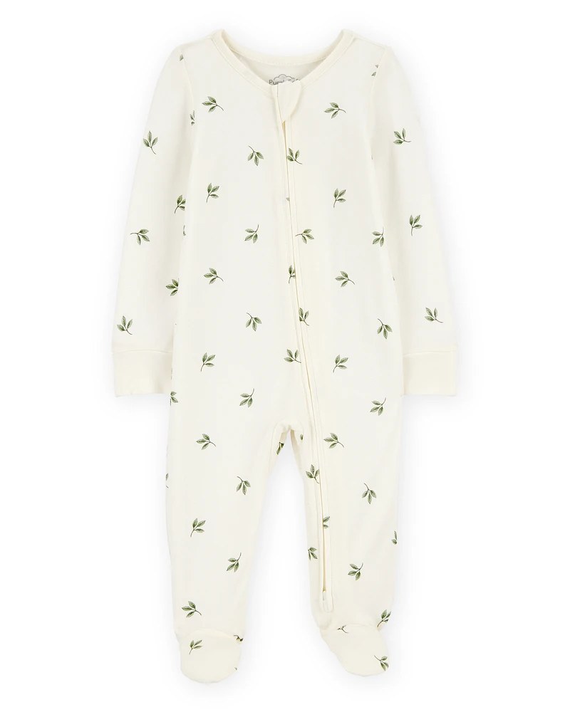 Baby Leaf Print 2-Way Zip PurelySoft Sleeper Pyjamas - Ivory