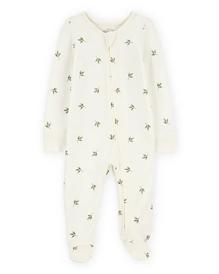 Baby Leaf Print 2-Way Zip PurelySoft Sleeper Pyjamas - Ivory