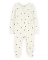 Baby Leaf Print 2-Way Zip PurelySoft Sleeper Pyjamas - Ivory