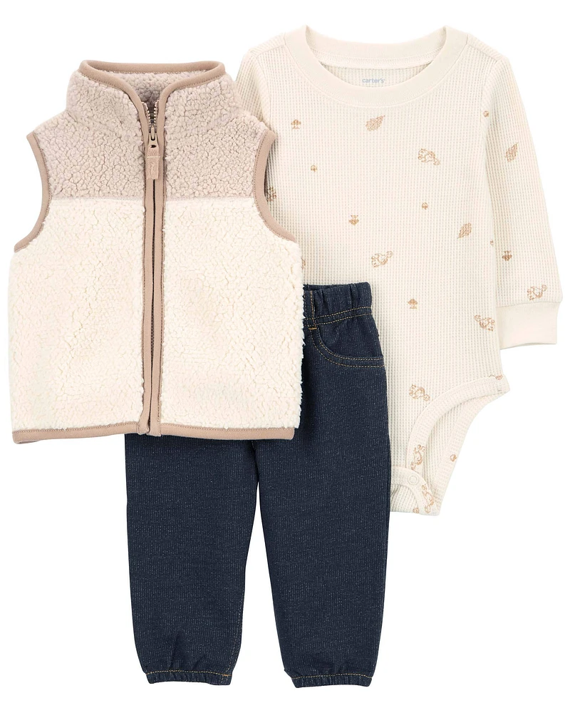 3-Piece Sherpa Little Vest Set