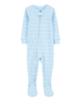 Toddler Striped Waffle Knit Footie 1-Piece Pyjamas - Blue