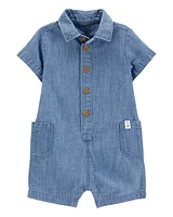 Baby Solid Cotton Blend Romper - Blue