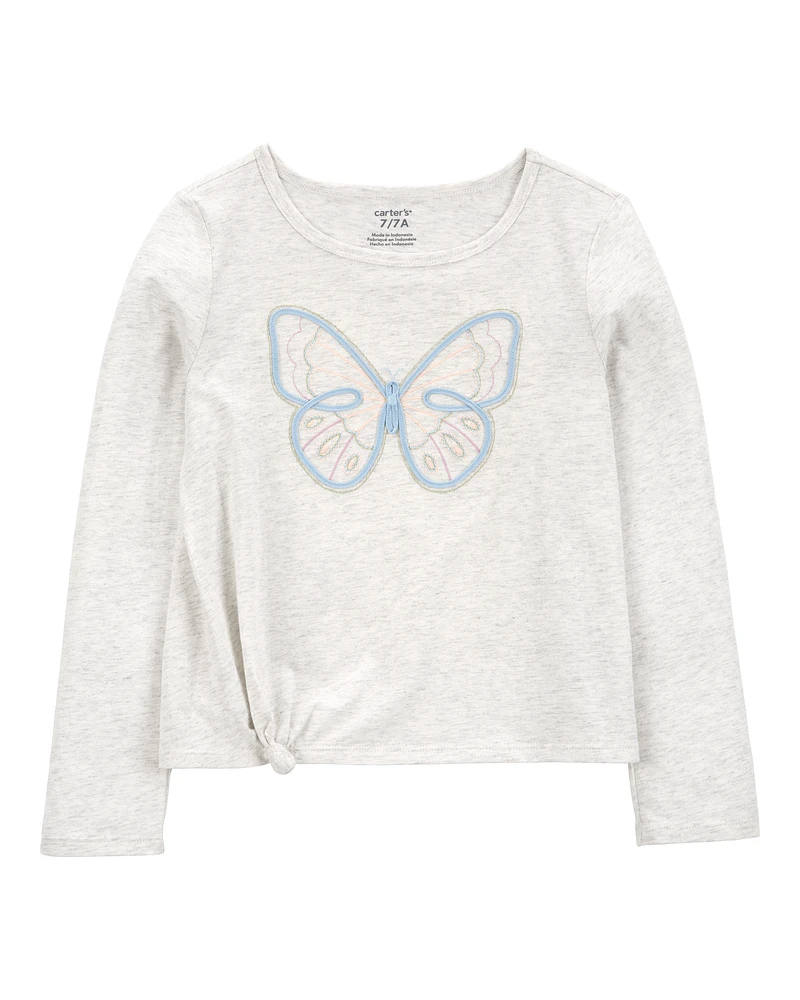 Kid Butterfly Jersey Long-Sleeve Boxy Fit Tee - Grey