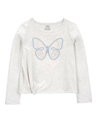 Kid Butterfly Jersey Long-Sleeve Boxy Fit Tee - Grey