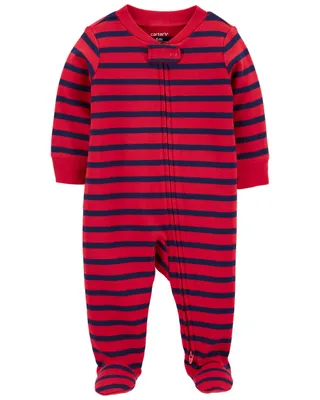 Striped 2-Way Zip Cotton Footed Sleep & Play Pyjamas