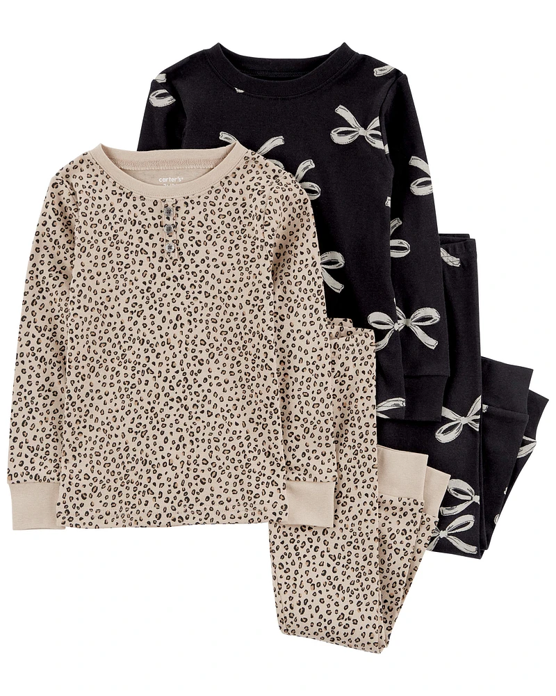 4-Piece Leopard 100% Snug Fit Cotton Pyjamas