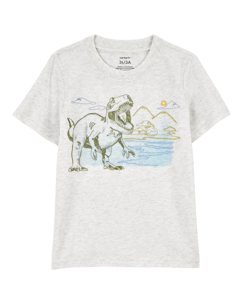 Toddler Dinosaur Knit Short-Sleeve Tee - Gray