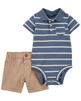 Baby 2-Piece Striped Polo Bodysuit & Short Set