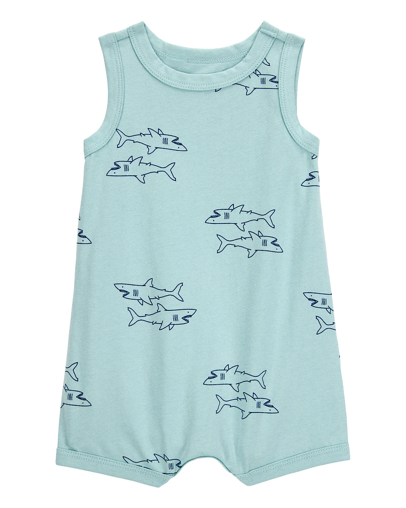 Baby Shark Print Cotton Romper