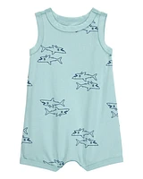 Baby Shark Print Cotton Romper