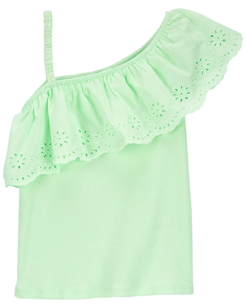 Kid Eyelet One-Shoulder Ruffle Top