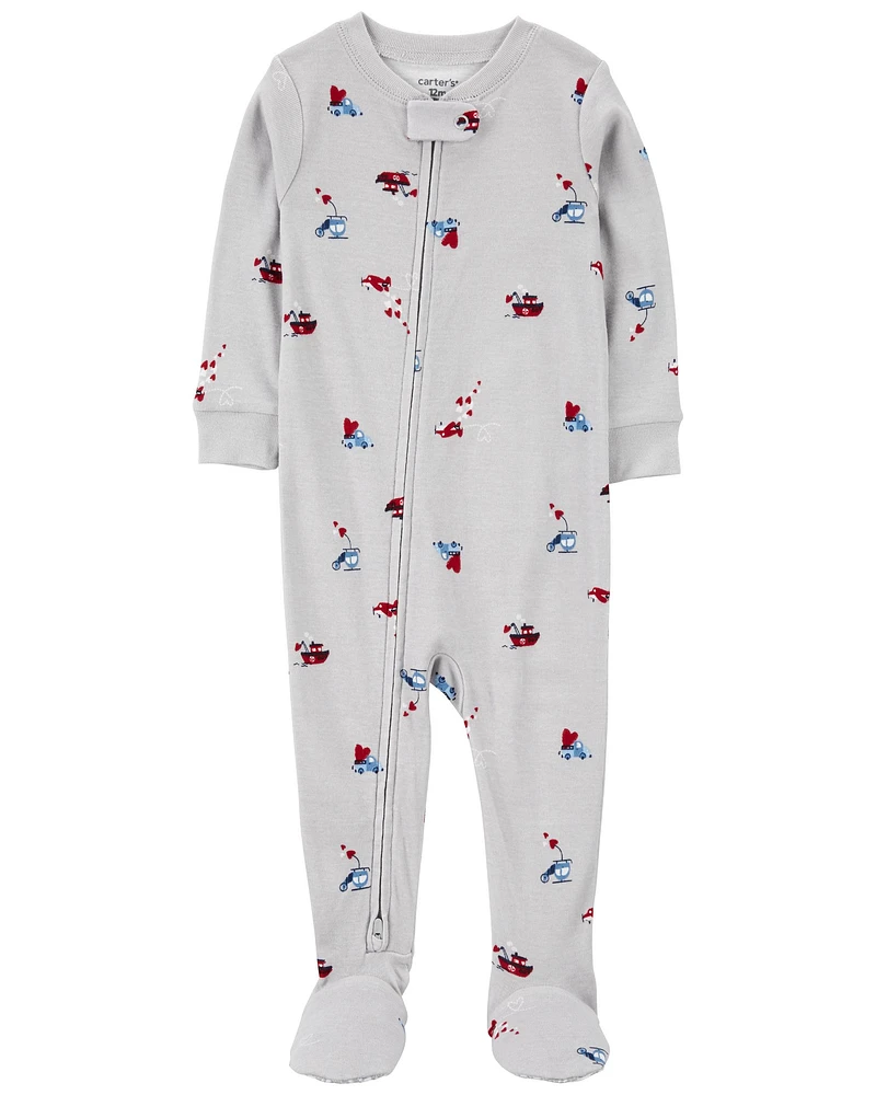 Toddler Heart Print Valentine's Day Cotton 1-Piece Pyjamas