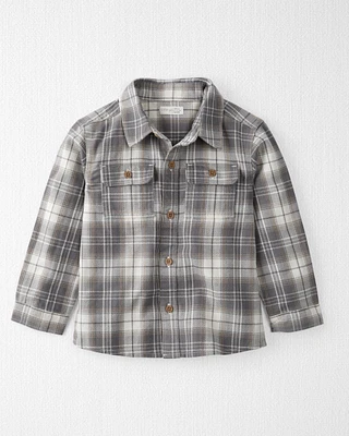 Toddler Organic Cotton Herringbone Button-Front Shirt Plaid