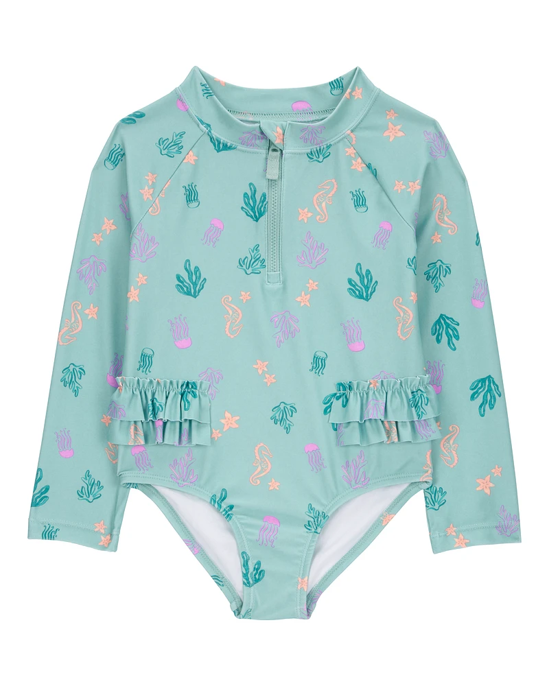 Toddler Girl 1-Piece Coral Print Rashguard