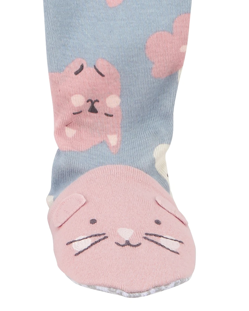 Toddler Girl 1-Piece Cat Print 100% Snug Fit Cotton Footie Pyjamas