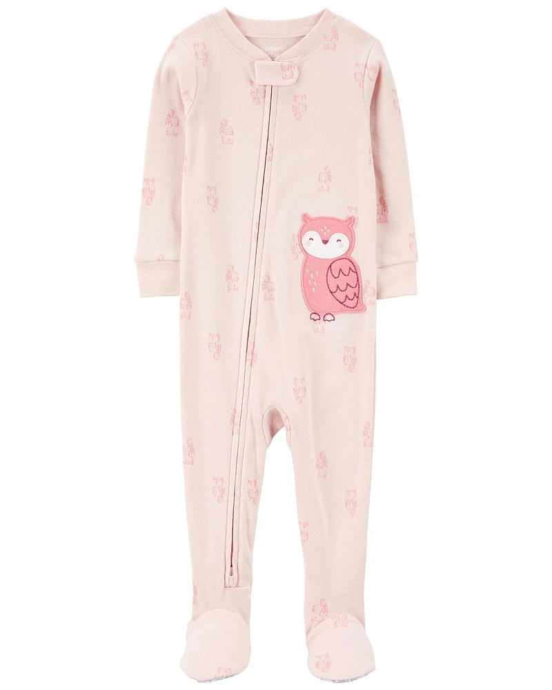 1-Piece Owl Print 100% Snug Fit Cotton Footie Pajamas