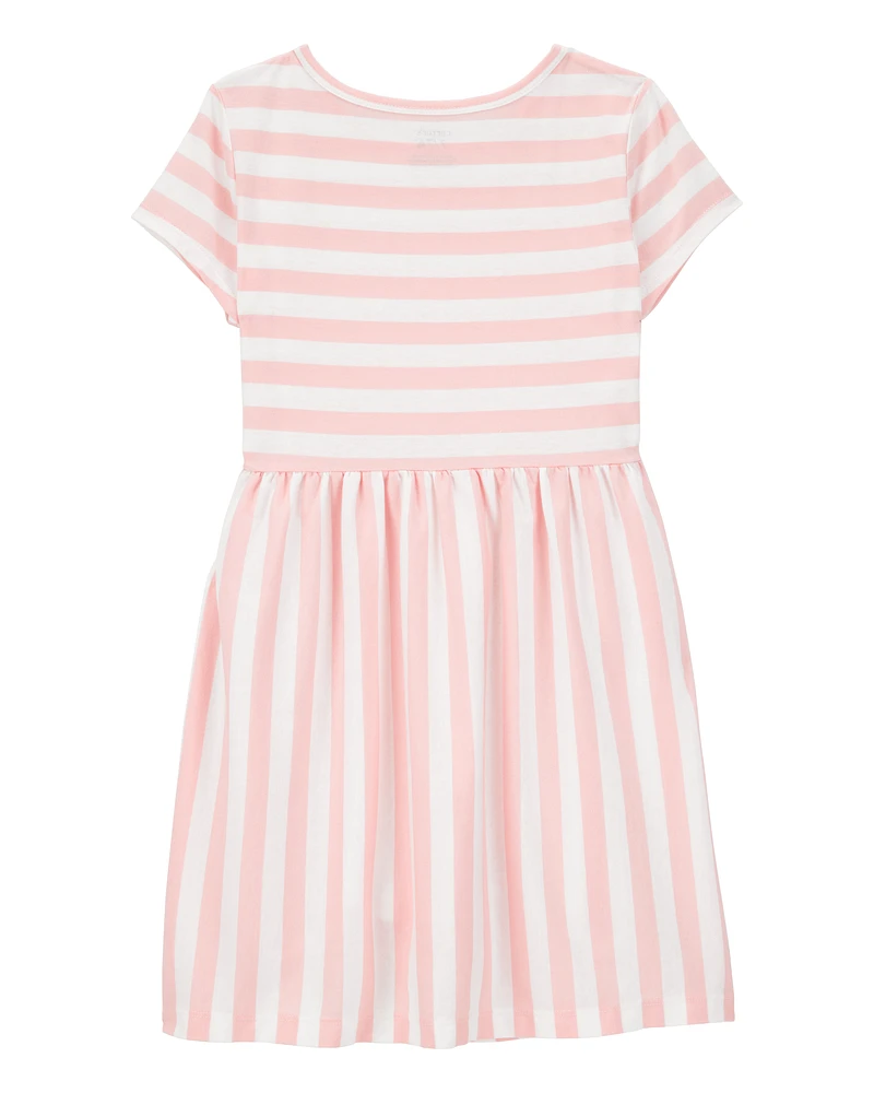 Kid Striped Short-Sleeve Dress-Pink