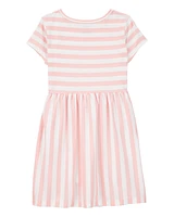 Kid Striped Short-Sleeve Dress-Pink