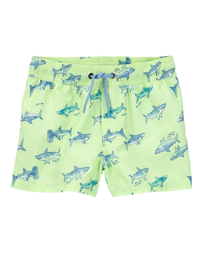 Toddler Shark Swim Trunks - Lime Green