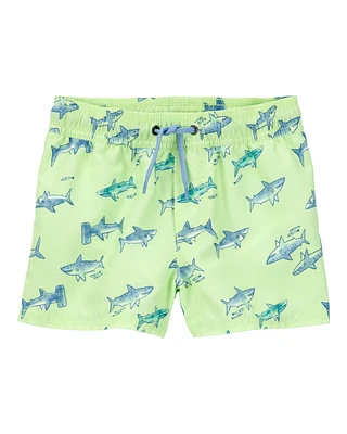 Toddler Shark Swim Trunks - Lime Green