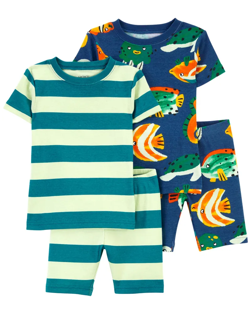 Carters Oshkosh 4-Piece Fish Print 100% Snug Fit Cotton PJs