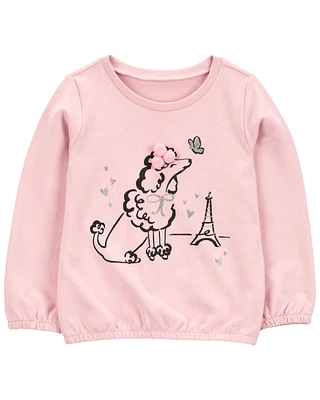 Toddler Dog Knit Long-Sleeve Fashion Top - Pink