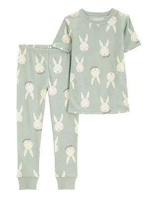 Baby Bunny Print Easter Snug Fit Cotton 2-Piece Pyjamas - Green