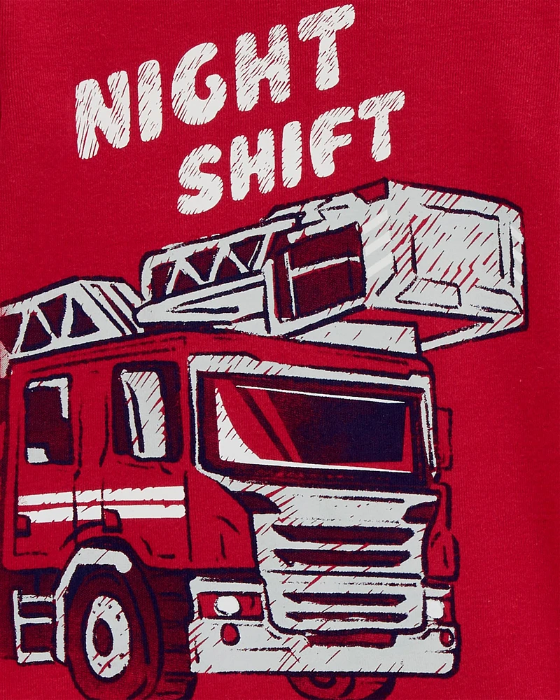 Pyjama 4 pièces en coton ajusté à motif de camion d’incendie