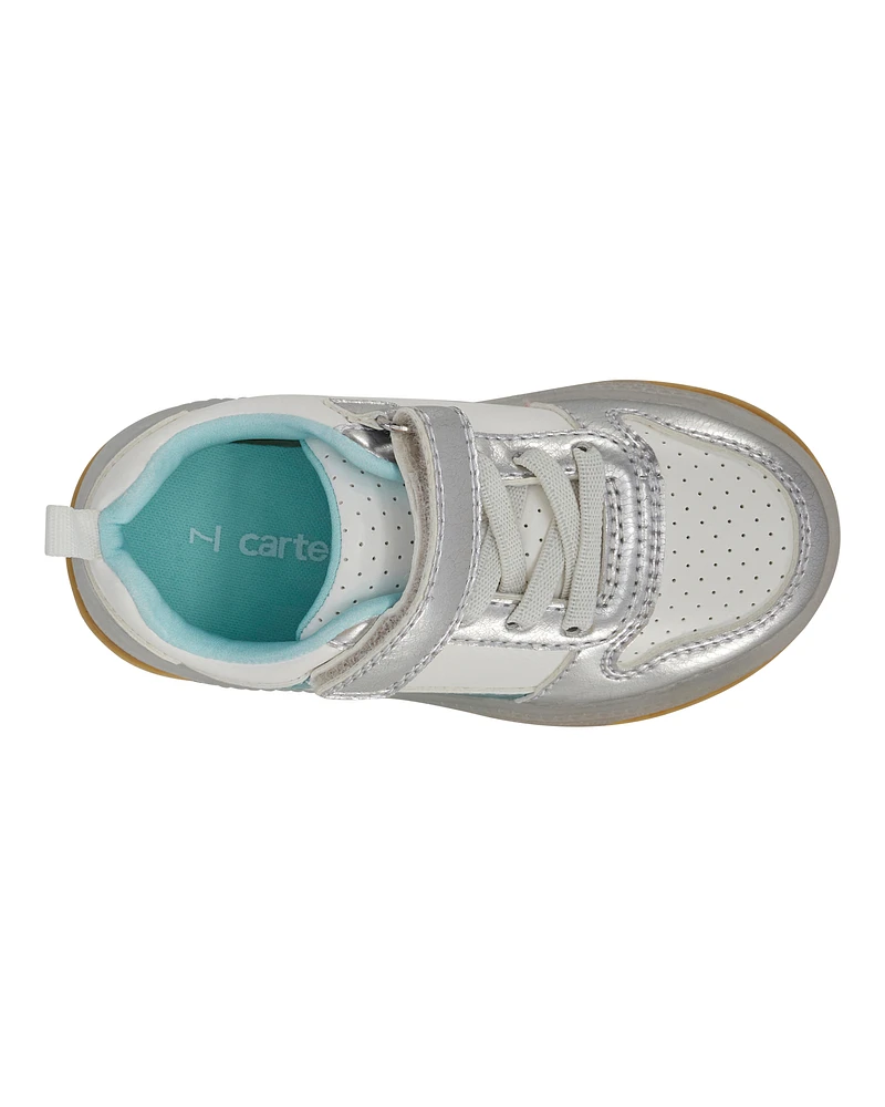 Toddler Light Up Metallic Sneakers - Silver/Aqua