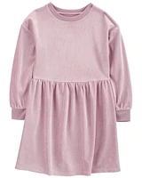 Kid Long-Sleeve Velour Dress