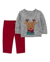 Baby 2-Piece Reindeer Sweater & Corduroy Pant Set