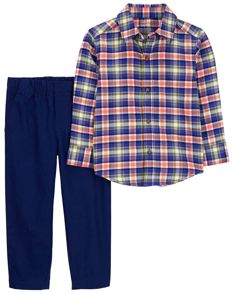 Baby 2-Piece Plaid Button-Down Shirt & Pant Set