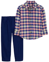 Baby 2-Piece Plaid Button-Down Shirt & Pant Set