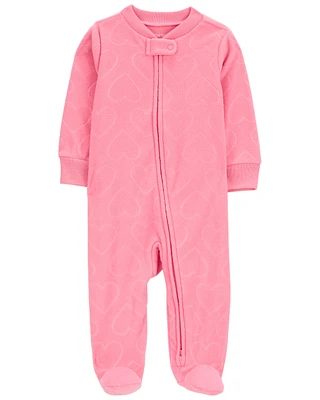 Baby Heart Print Fleece Zip-Up Footie Sleep & Play Pajamas