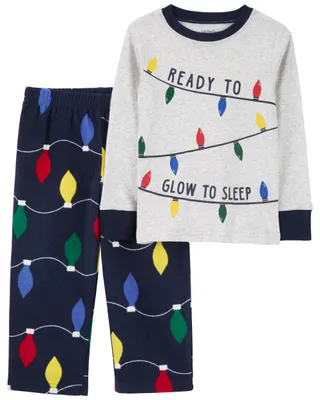 2-Piece Christmas Lights Cotton Blend & Fleece Pyjamas