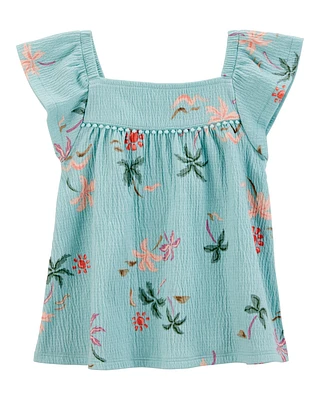 Toddler Palm Tree-Print Fashion Top - Turquoise