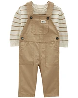 Baby 2-Piece Striped Thermal Sweater & Canvas Coverall Set