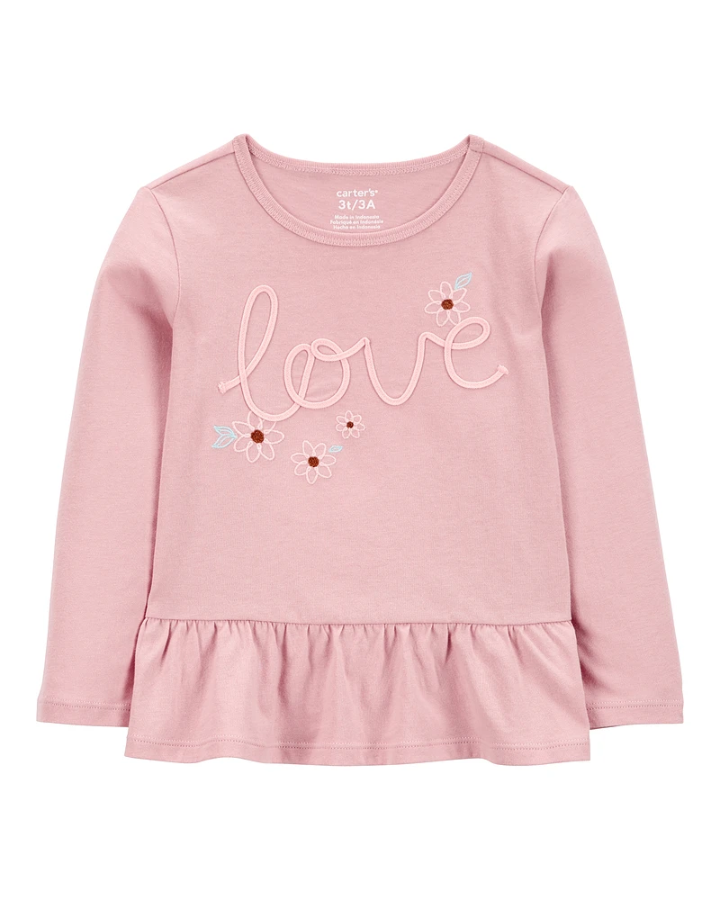 Baby Love Long-Sleeve Peplum Top - Pink