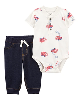 Baby 2-Piece Firetruck Bodysuit Pant Set