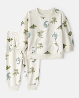 Baby Boy Dinosaur French Terry Long-Sleeve Tee & Pant Set - Ivory