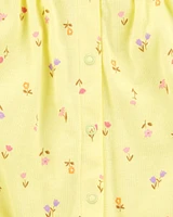 Baby Floral Short-Sleeve Cotton Romper - Yellow