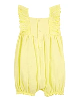 Baby Eyelet Flutter-Sleeve Romper -Yellow
